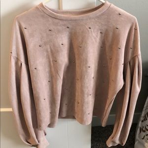 Suede long sleeve with silver circles throughout